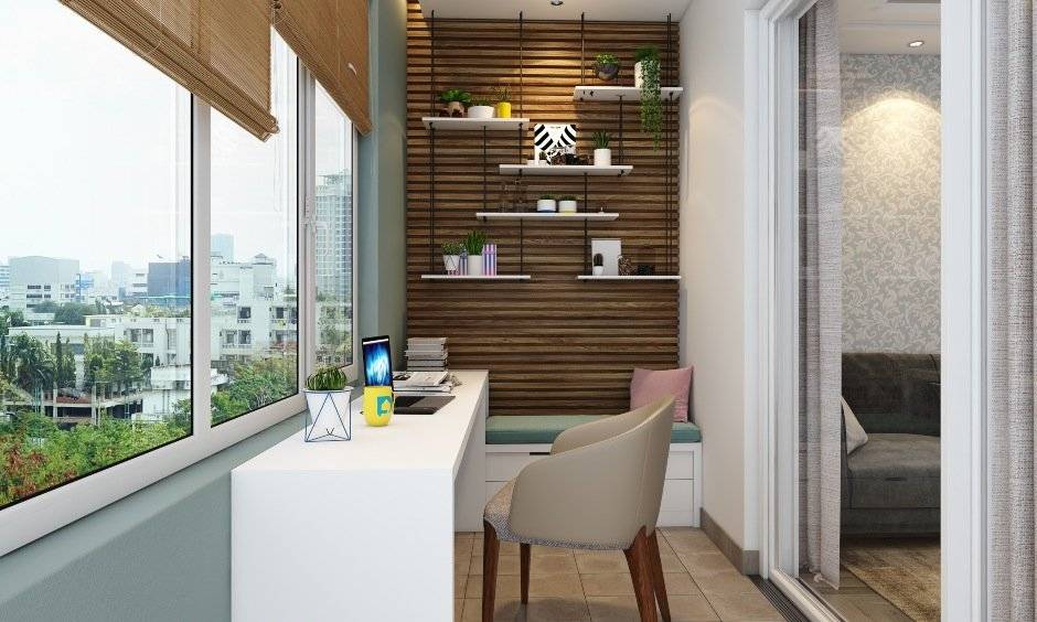 balcony design with cosy work station