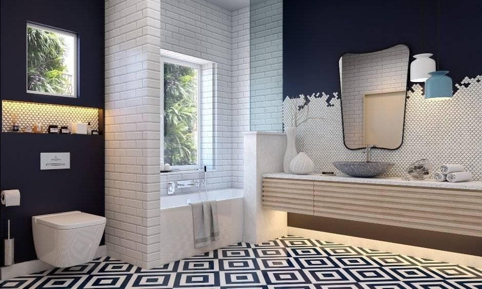 bathroom designs in modern style with patterned flooring