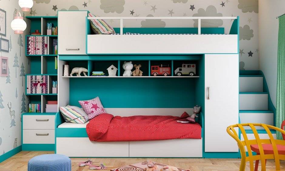 kids bedroom design in modern eclectic style with bunk beds